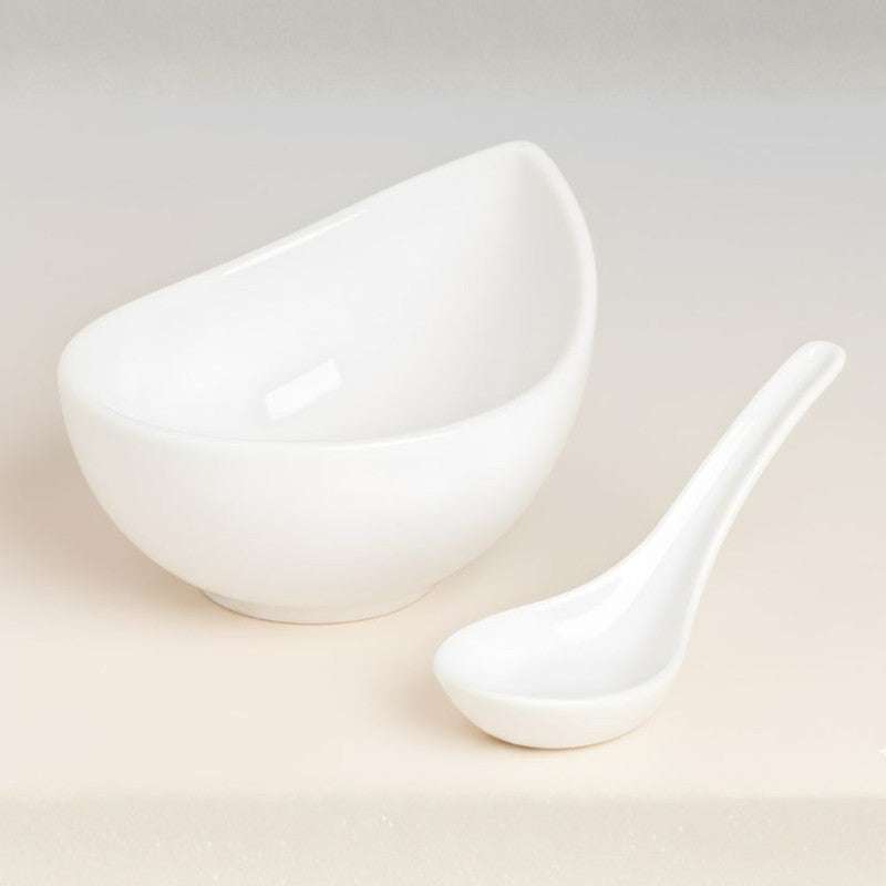 Melamine 3 PCS White Serving Set OF Bowl Saucer And Soup Spoon