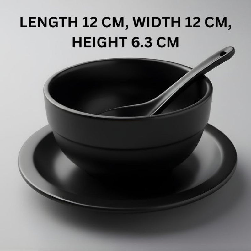 Melamine 3 PCS Black Tulip Serving Set OF Bowl Saucer And Soup Spoon