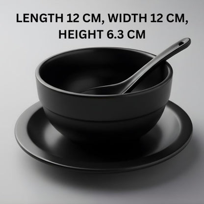 Melamine 3 PCS Black Tulip Serving Set OF Bowl Saucer And Soup Spoon