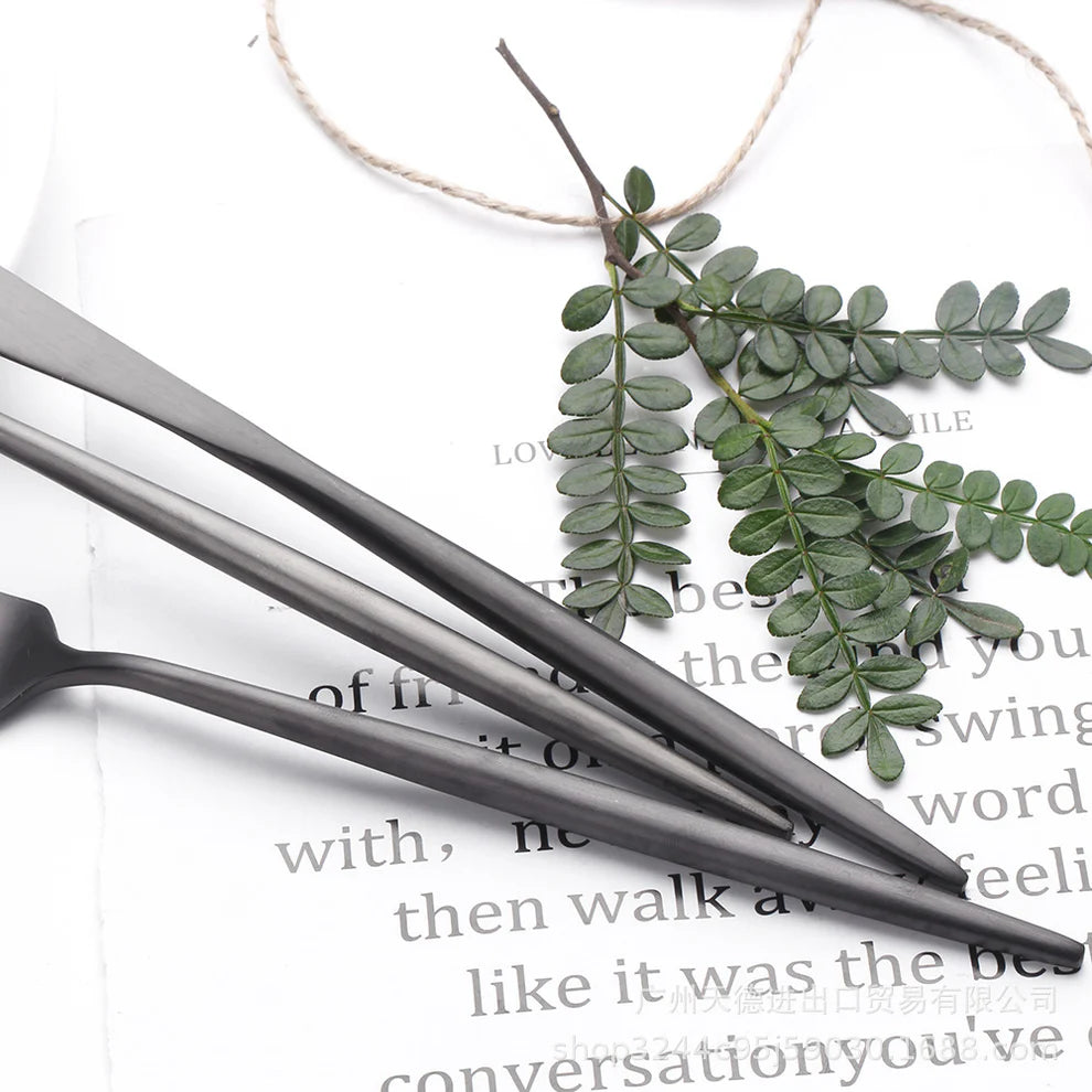 Silver Black Cutlery Set