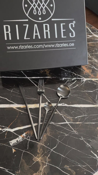 Silver Black Cutlery Set